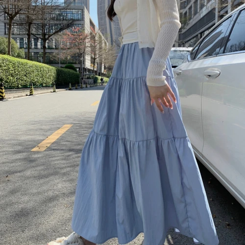 여성용 빈티지 미디 스커트, 편안한 롱 스커트, 우아한 빈티지 플리츠 A 라인 미디 스커트, 넓은 탄성 허리띠