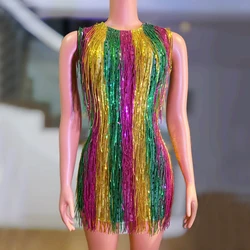 Colorful Fringed Sequined Dress Women Party Evening Dresses Singer Dj Ds Stage Festival Outfits Gogo Dance Costumes XS8182