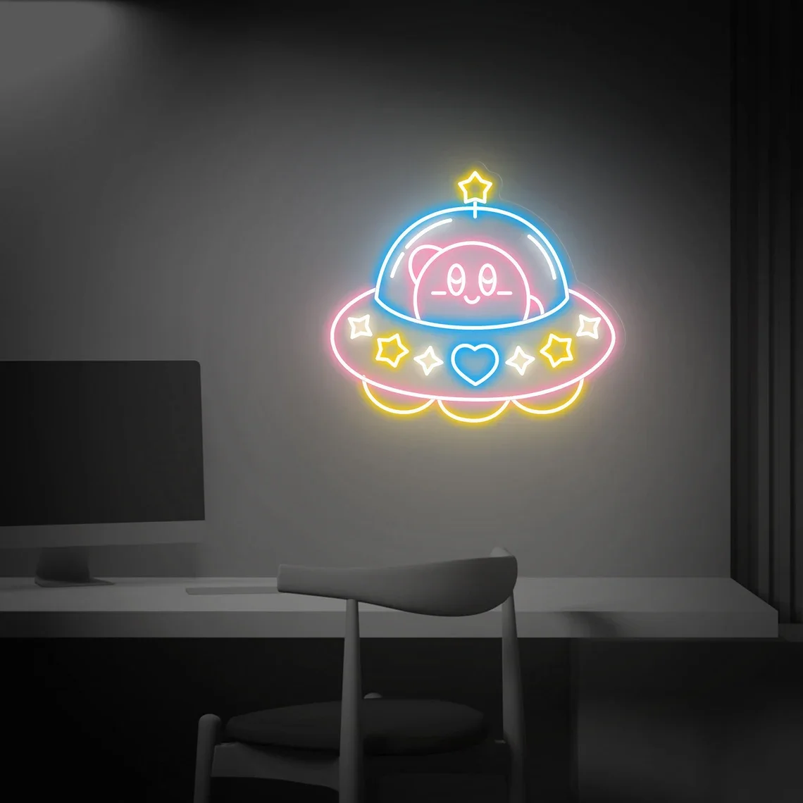 Imagem -02 - Anime Ufo Neon Sign Custom Kir Neon Sign Kids Room Gaming Room Decor Presente Personalizado Led Neon Sign Aniversário e Presente de Natal