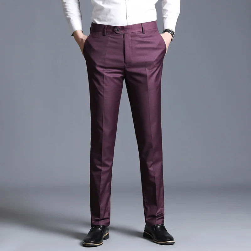 New Boutique Fashion Solid Color Mens Casual Business Suit Pants Male Thin Trousers Groom Wedding Dress Ball Formal Suit Pants