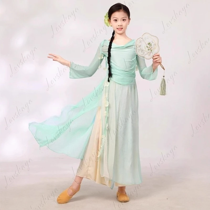 Roupas de prática de rima corporal de dança clássica infantil gaze meninas folclóricas