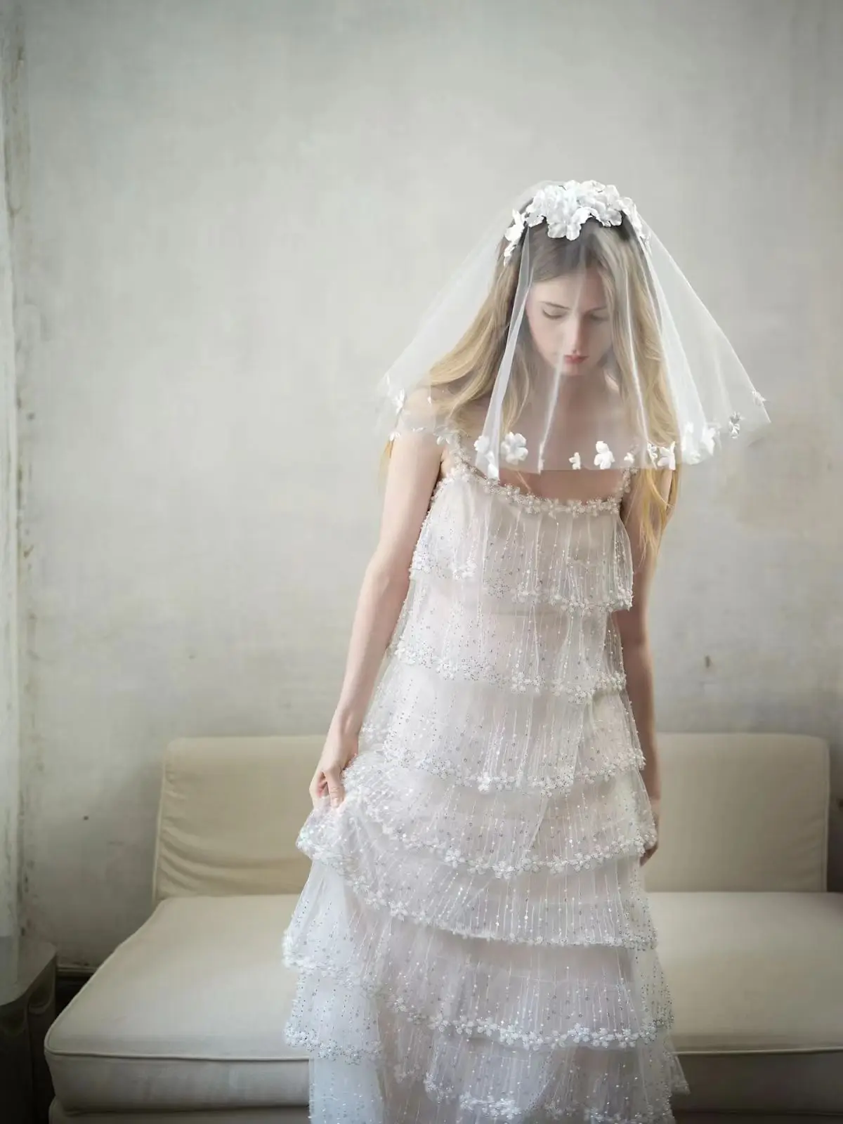 Spaghetti Swing A Line Wedding Dress ,Gorgeous Ruffles Layers Skirts Lovely Bridal Gowns ,Vestido De Noivas    DW1062