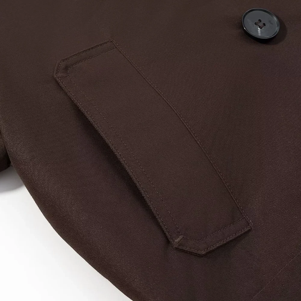 Gabardina marrón para mujer, gabardina urbana de manga larga recortada, gabardina informal clásica de tendencia 2025, chaquetas de abrigo