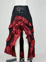 Women Gothic Steampunk Skirt Plus Size S-5XL Renaissance Style Tiered Ruffled High-Low Belted Skirt for Victorian Party Cosplay