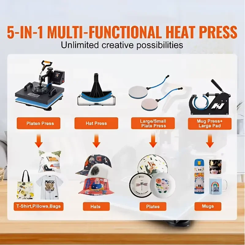 STROVAN Sublimation 8 in 1 Heat Transfer Machine 15*15 Inch Flatbed Auto Heat Press Machine Hot Sale T-shirt Transfer Machine