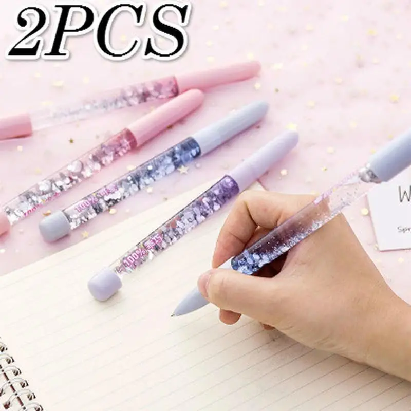 

2 Pcs Cute 0.5mm Ballpoint Pen Drift Sand Glitter Crystal Pen MultiColor Creative Ball Pen Kids Gift School Office Supplies