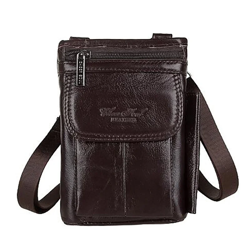 Bolso de hombro de cuero auténtico para hombre, bandolera pequeña de viaje, cinturón de cadera para hombre, funda para teléfono móvil, monedero, riñonera con gancho