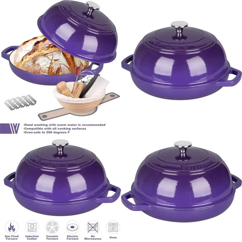 

Чугунная голландская духовка с крышкой для выпечки хлеба на тыкве - с эмалированным покрытием для расстойки хлеба и аксессуаров для выпечки