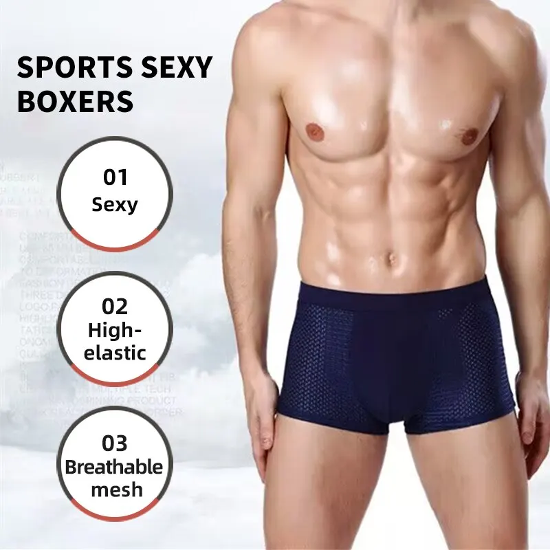 Men Sexy Boxers Underwear Underpants Blue Black XL XXL 3XL Silky Cool Breathable Mesh Casual Sports Fashion Fitness Ventilate