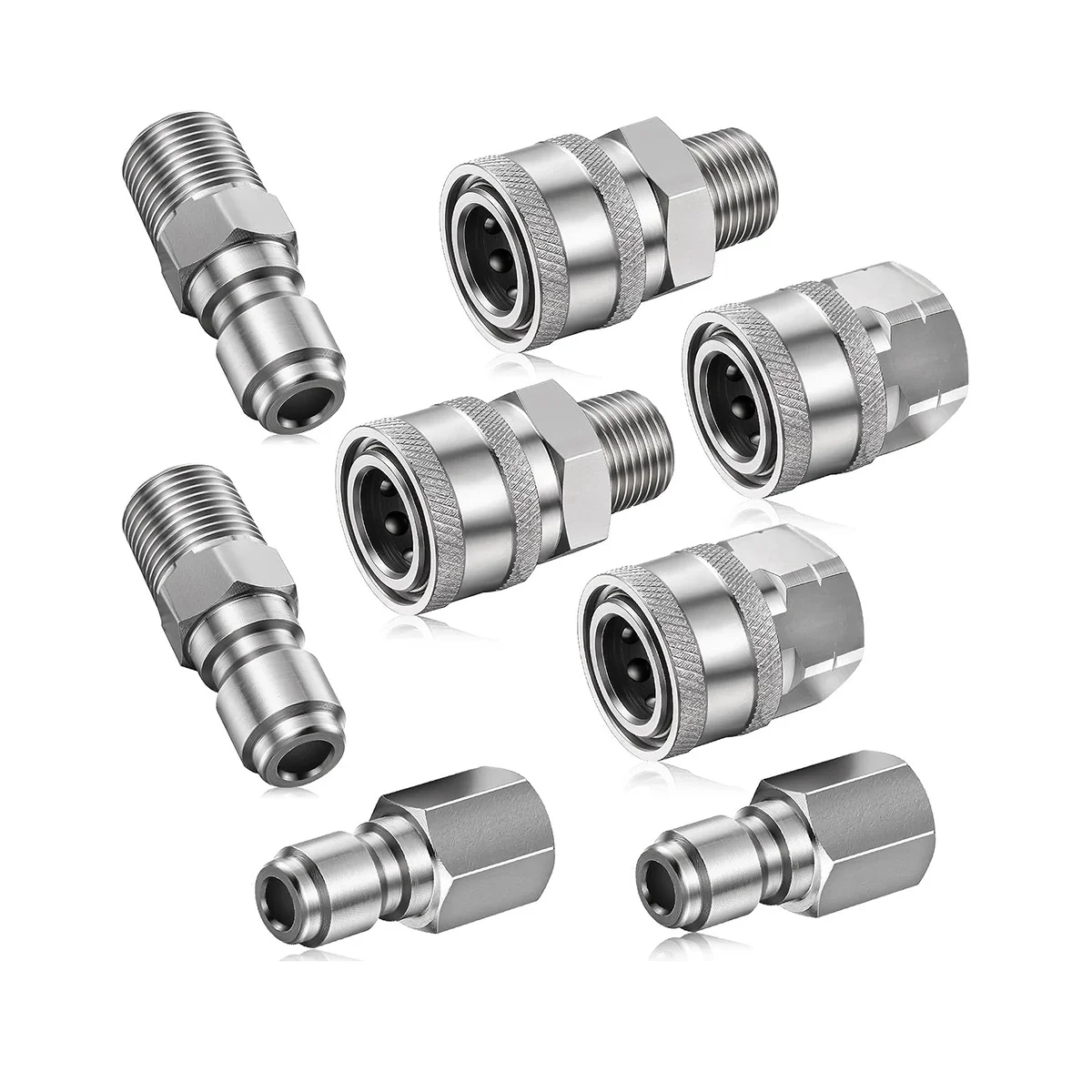 

8PCS NPT 3/8 Inch Stainless Steel Male Female Quick Connector Kit Pressure Washer Adapters (Internal & External Thread)