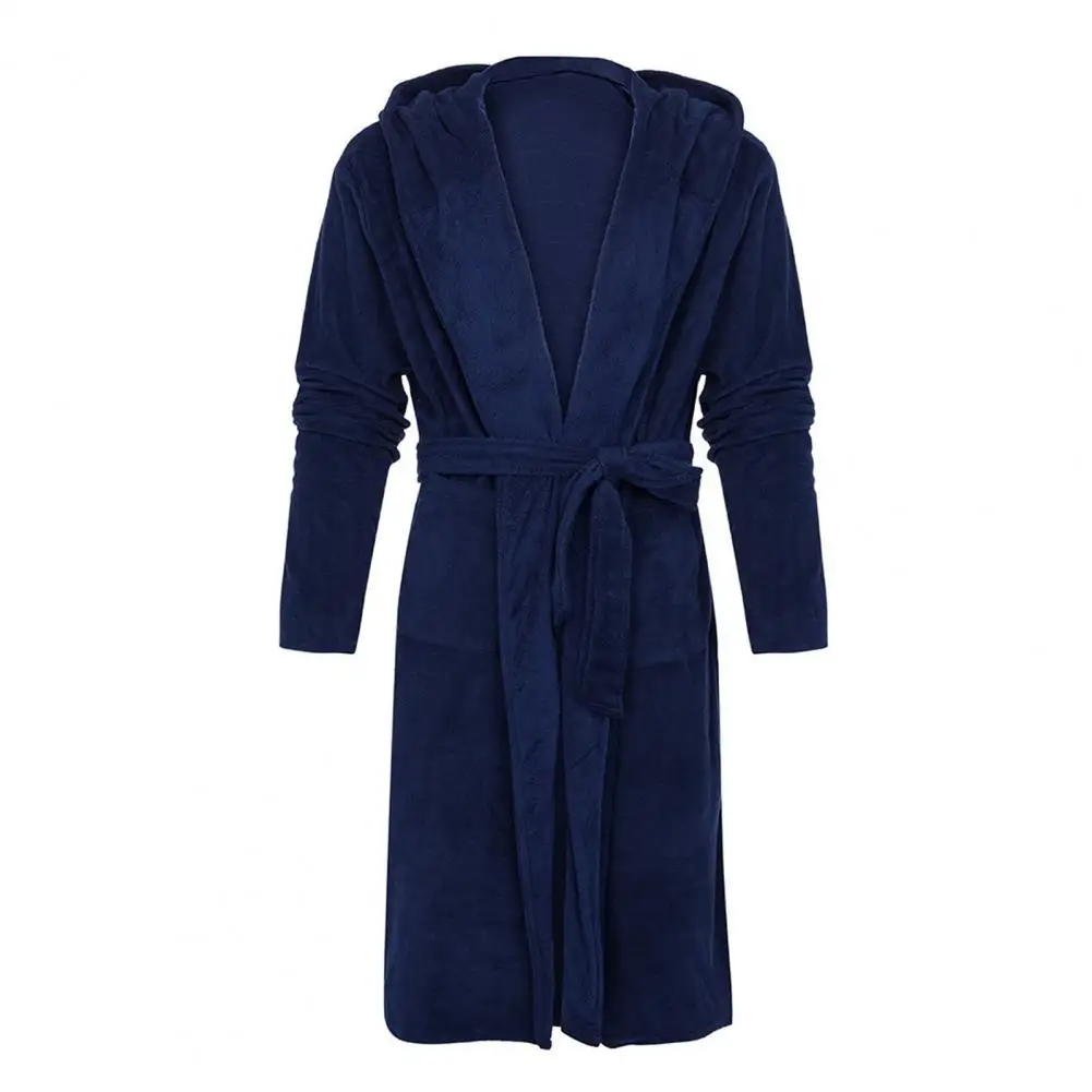 Robe Pajamas Skin-touching Pocket Open Stitch Male Thickened Plush Nightgown Robe Pajamas Men Bathrobe Anti-freeze