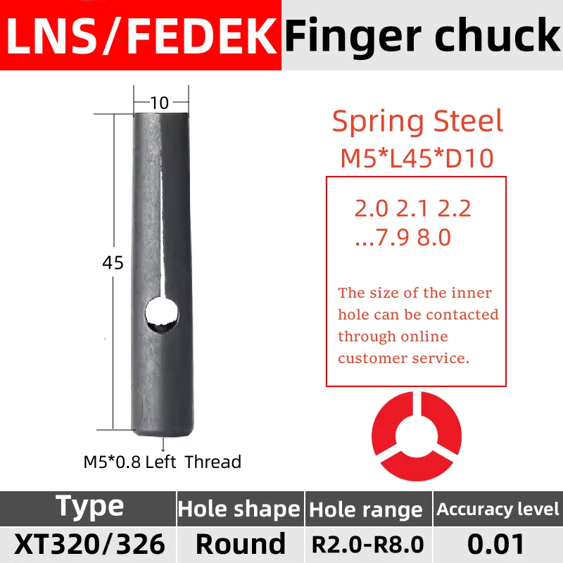 M5 LNS XT320 S2  Fedek Barload Automatic Bar Feeder  Left Thread  Finger Chuck Spring Steel collet