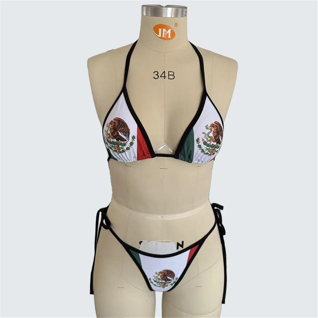 S - XXL, Bikini mit Flaggenmuster, Damen-Badeanzug, zweiteiliges Bikini-Set, gepolsterter Badeanzug, Badebekleidung, Modell V7570. – Detail 8