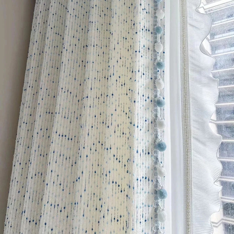 French Cream Cotton Linen Curtains for Bedroom Living Room Romantic Ice Cream Blue Environmental Children's Boys Girls Customize