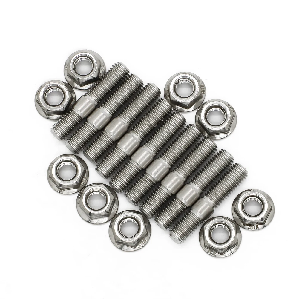 For Honda Civic Acura Stainless Steel Exhaust Pipe Bolts M8*40 9Pcs Stud Serrated Bolt Nut Screw