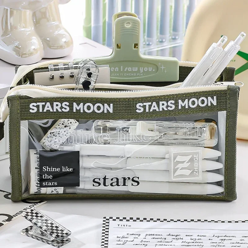 Triangle Three-dimensional Transparent Design Pencil Case New Large-capacity Pencil Case Student Simple Stationery Storage Bag