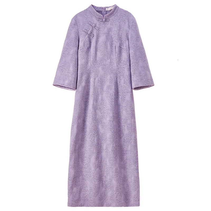 SENTUBILA Women's Elegant Stand Collar Dress 2025 Autumn New Chinese Style Frog Buttons Three Quarter Sleeve Dress Q53LI3773