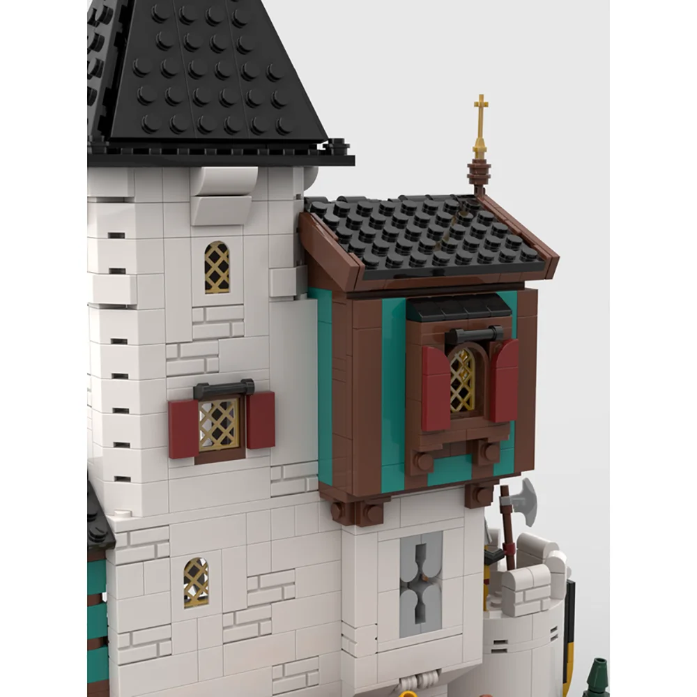 MOC-bloques de construcción de la torre blanca de los caballeros del león, modelo de ciudad medieval, juguetes de bloques DIY, regalo educativo para niños, 1213 piezas