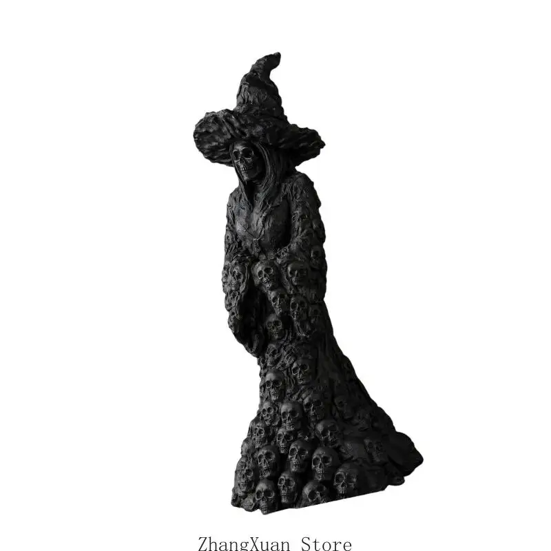 Halloween Hexe Skelett Statue Harz Gothic Desktop Dekor Figur für Kaminsims und gruselige Home Display Art 3XUF – Detail 7