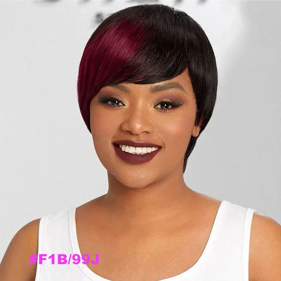 Short Pixie Cut Wig Omber Human Hair Wigs Cheap #1B/27#1B/99J#1B/Bug Remy Hair Full Mahine Made Human Hair Wig For Black Women