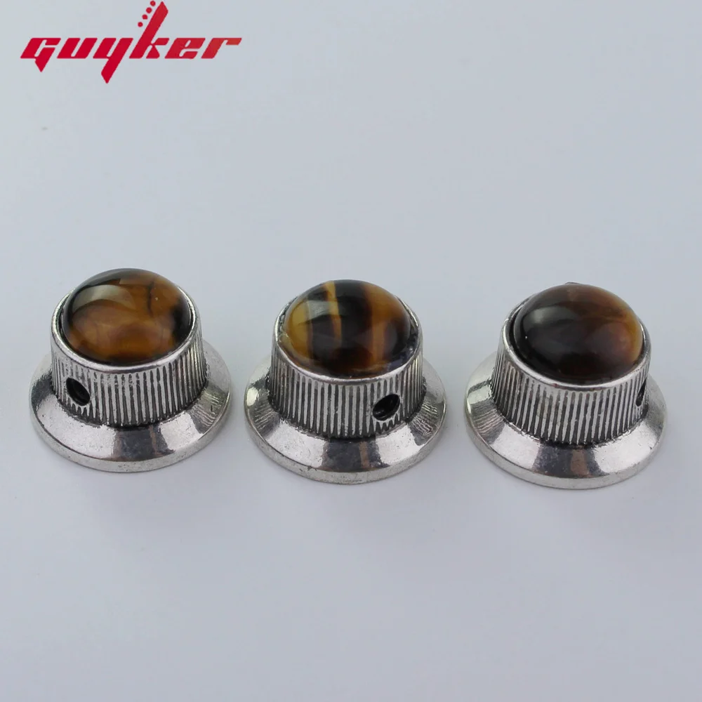 3 PCS Guyker Potentiometer Knob Electric Guitar Bass Metal Control Volume Knob Hat Type Amber Surface