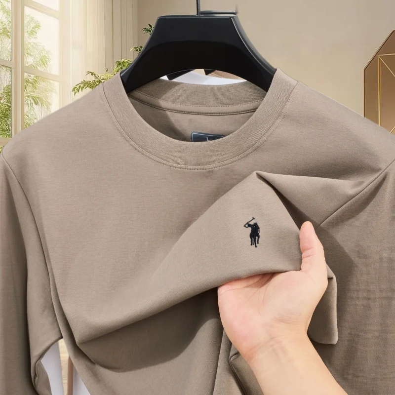 Camiseta de manga larga informal para hombre, de cuello redondo, cómoda, con bordado de Paul Pony, estilo minimalista, novedad de primavera y otoño, marca de lujo.