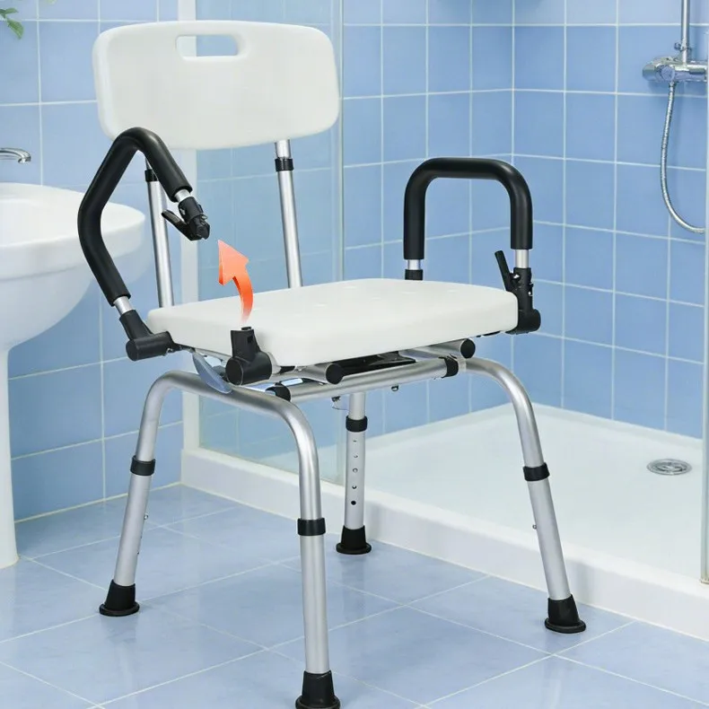 Swivel Adjustable Shower Chair for Elderly & Pregnant, Bathroom Shower Stool with Flip-Up Arms, Height Adjustable, Non-Slip