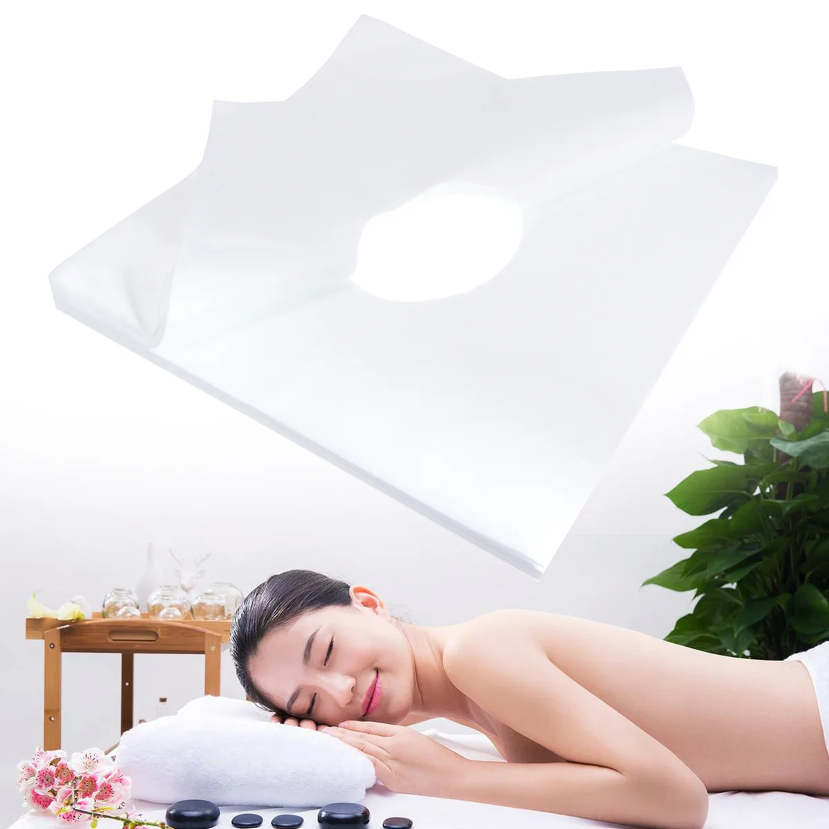 

200Pcs Disposable Face Hole Pillow Cover Soft Non-Woven Spa Face Massage Pad Neck Hole Cushion for Massage Sauna Bath
