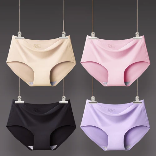 Imagen 2 del producto Bragas sin costuras de seda helada para mujer, ropa interior Sexy de tiro medio, bragas íntimas femeninas, lencería transpirable cómoda de talla grande, 9 Uds.