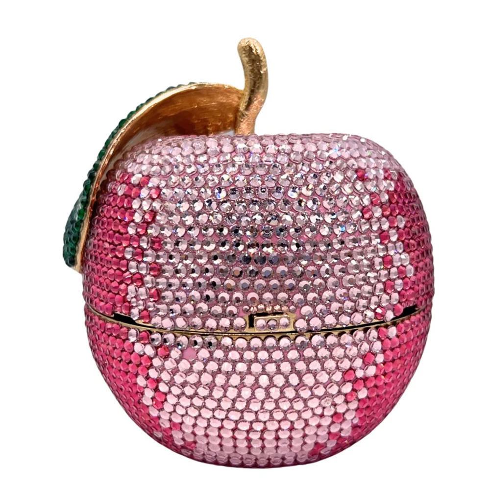 New Pink Apple Crystal Evening Bag Purses Diamond Women Mini Wedding Bags Bridal Party Handbag Rhinestone Prom Dinner Clutch Bag