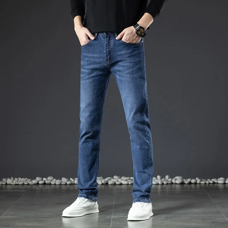 New Arrival Autumn/winter Men's Straight-leg Slimming Jeans Simple Style Washed Light Luxury Casual Pants Long Trousers