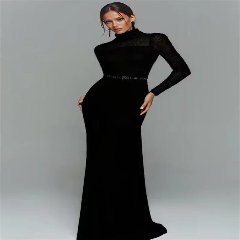 

Hight Neck Luxury Designer Dresses Mermaid Elegant Evening Dresses for women 2025 Black Sequine Prom Drees Customized