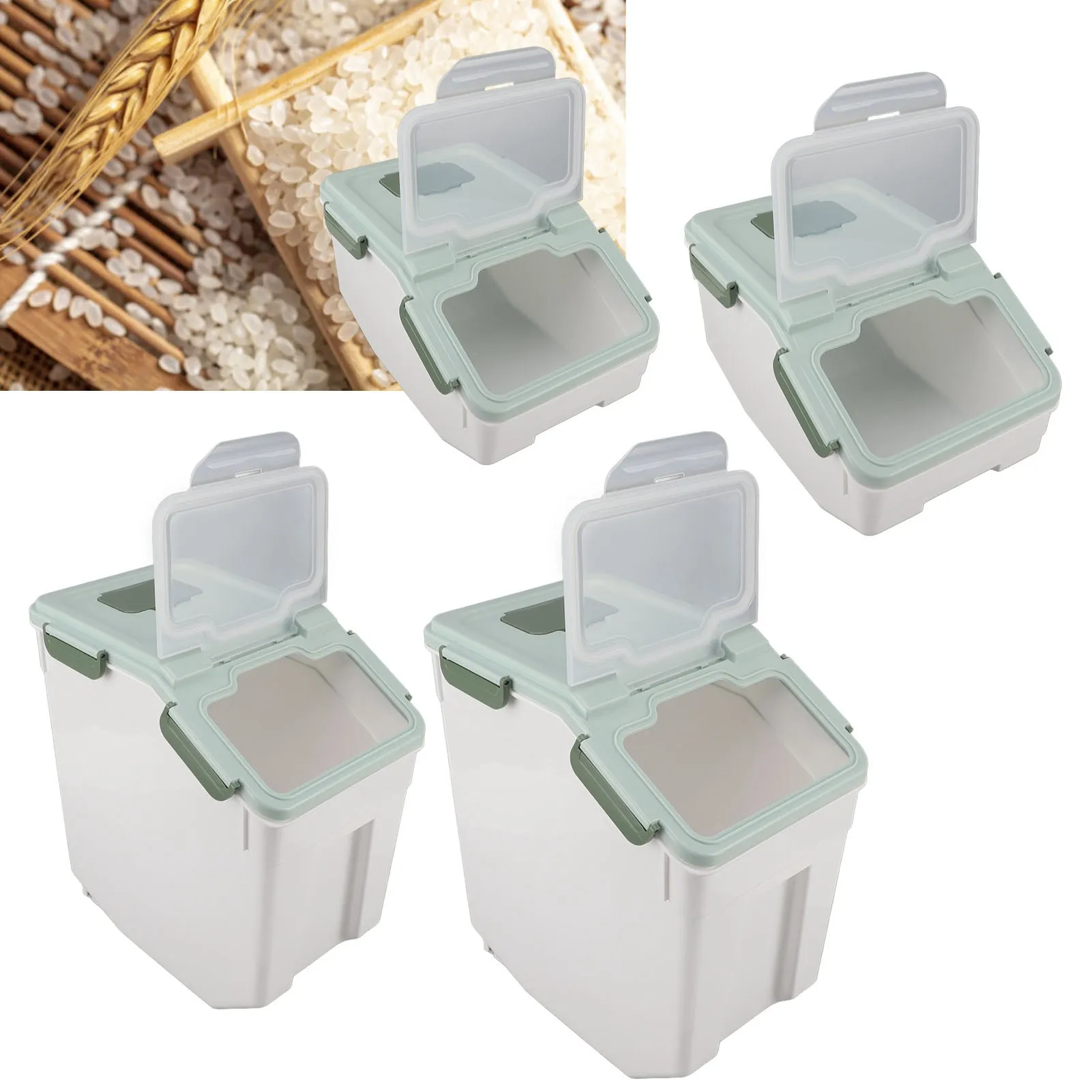 Rice Storage Bin Airtight Rice Container Thickened Rice Storage Bin with Easy Open Lid for Kitchen Grain Flour Snacks Mint Green