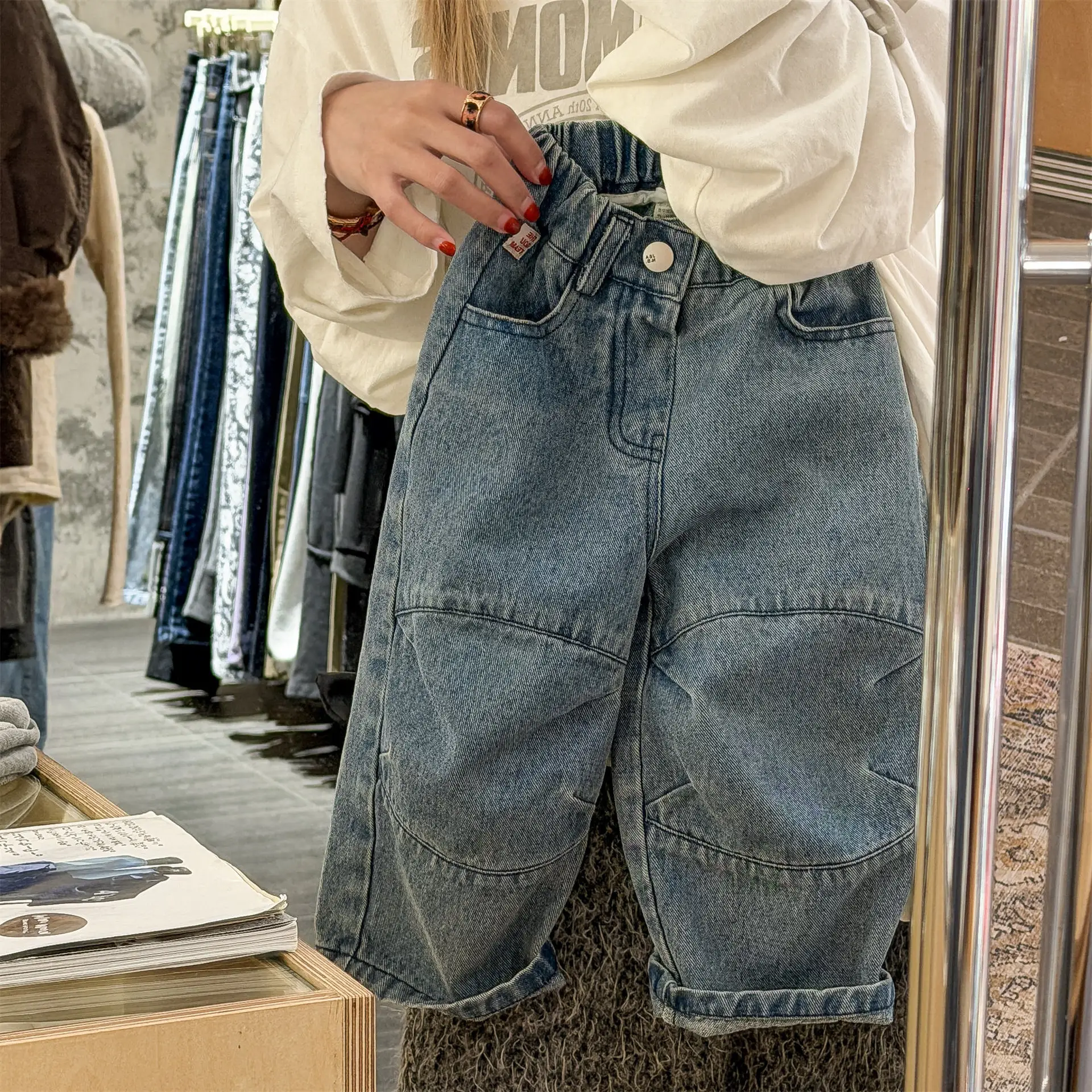 2026 New Stlye Girls Boys Denim Pants Spring Cotton High Quality Fashion Kids Harem Jean Pants 1-7t A222