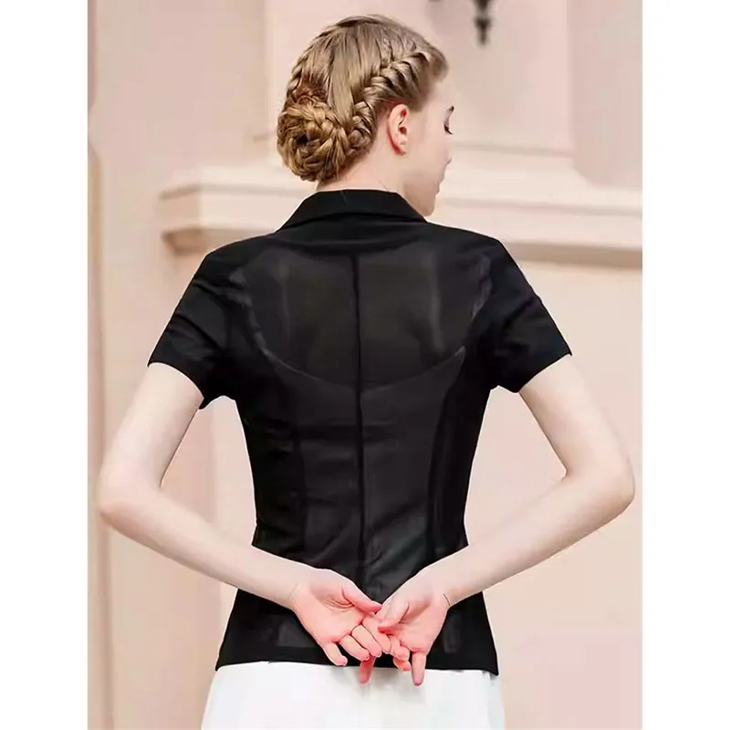 

НОВЫЙ женский костюм 2025, пальто, топ, новый летний топ с короткими рукавами и семи четвертей, сетчатый однотонный карман, универсальный тонкий пиджак