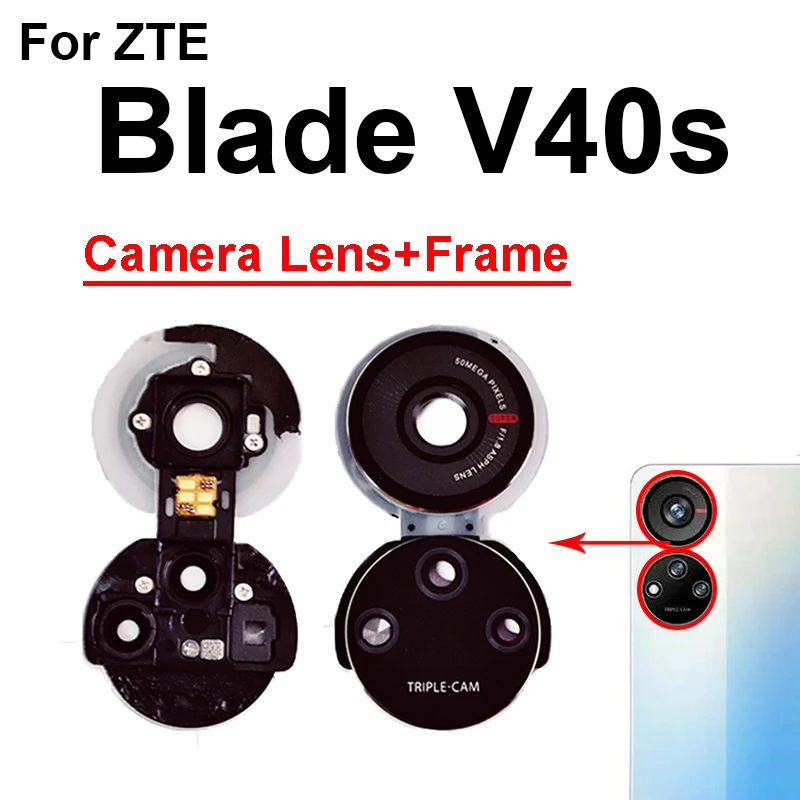 Back Camera Glass Lens Cover For ZTE Blade V2020 V30 Vita 8030 V40 Pro V40s Rear Lens Glass with Frame Holder Parts