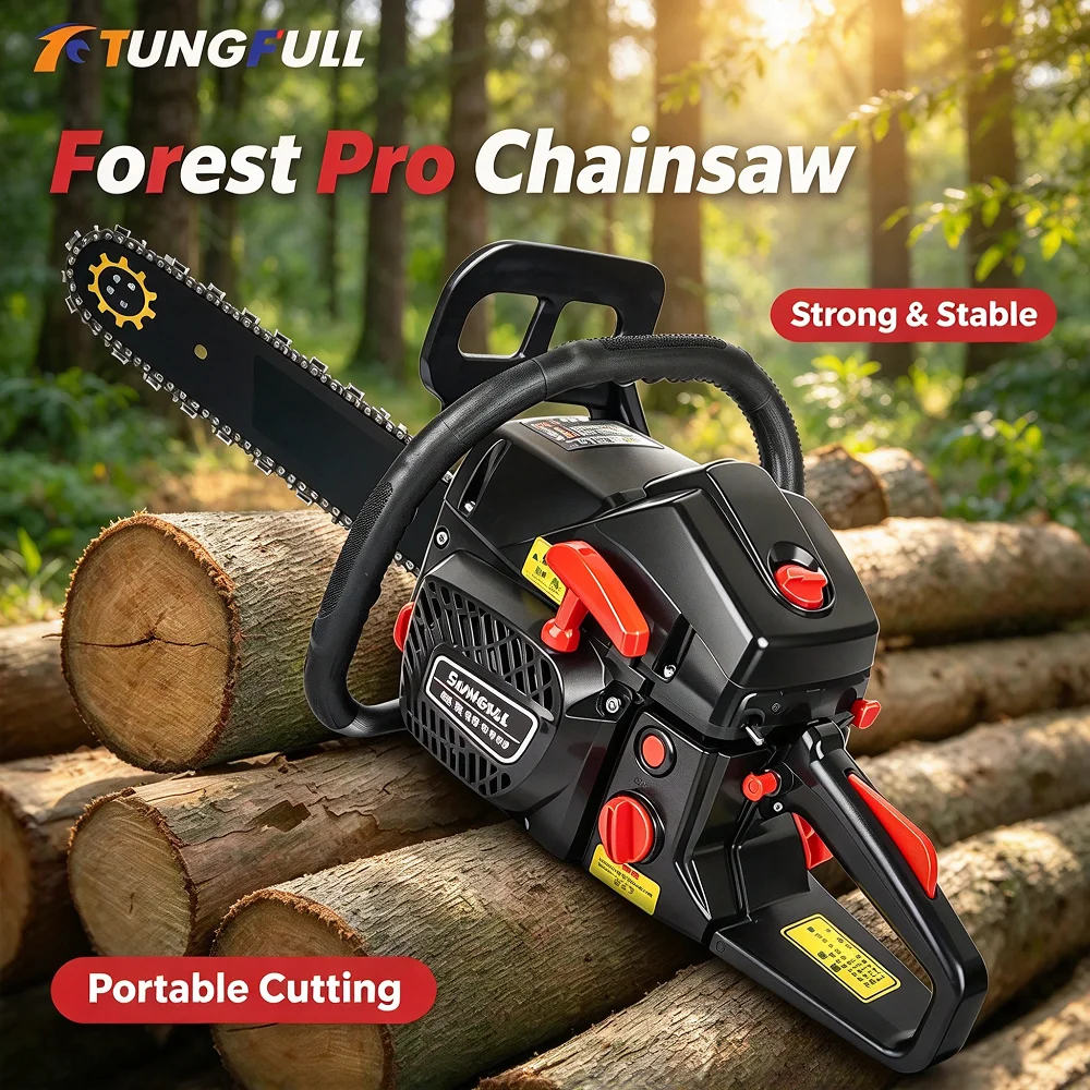 Forest Petrol Chainsaw 5000W 2 Stroke Engine Handheld Wood Cutting Machine For Logging Tree Felling Garden Forestry Work