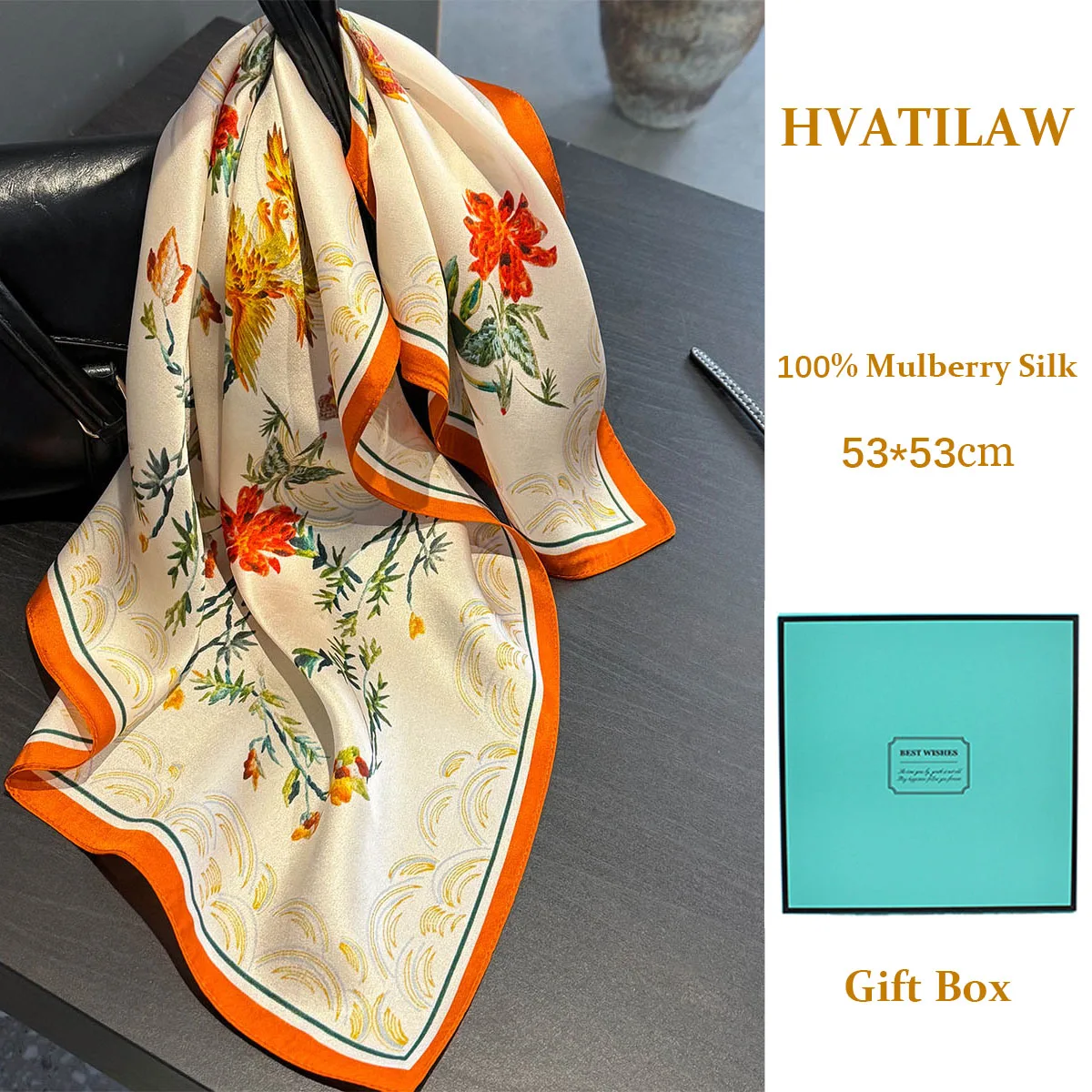 

Natural Silk Scarf 100% Mulberry Silk Women 53cm Head Scarf Square Neckerchief Bandana Lady Neck Scarf Neck Hair with Gift Box
