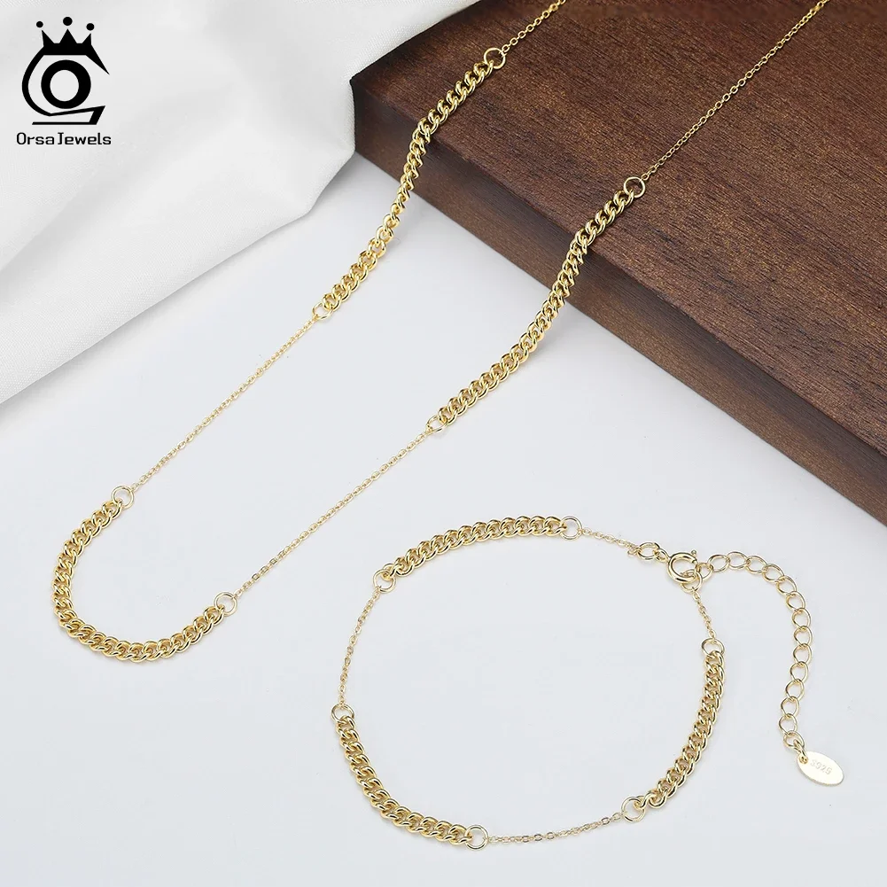 ORSA جواهر حقيقية S925 الفضة الكوبية كبح ربط سلسلة سوار للنساء شيك العصرية المعصم اليد طقم مجوهرات GAB06 #2