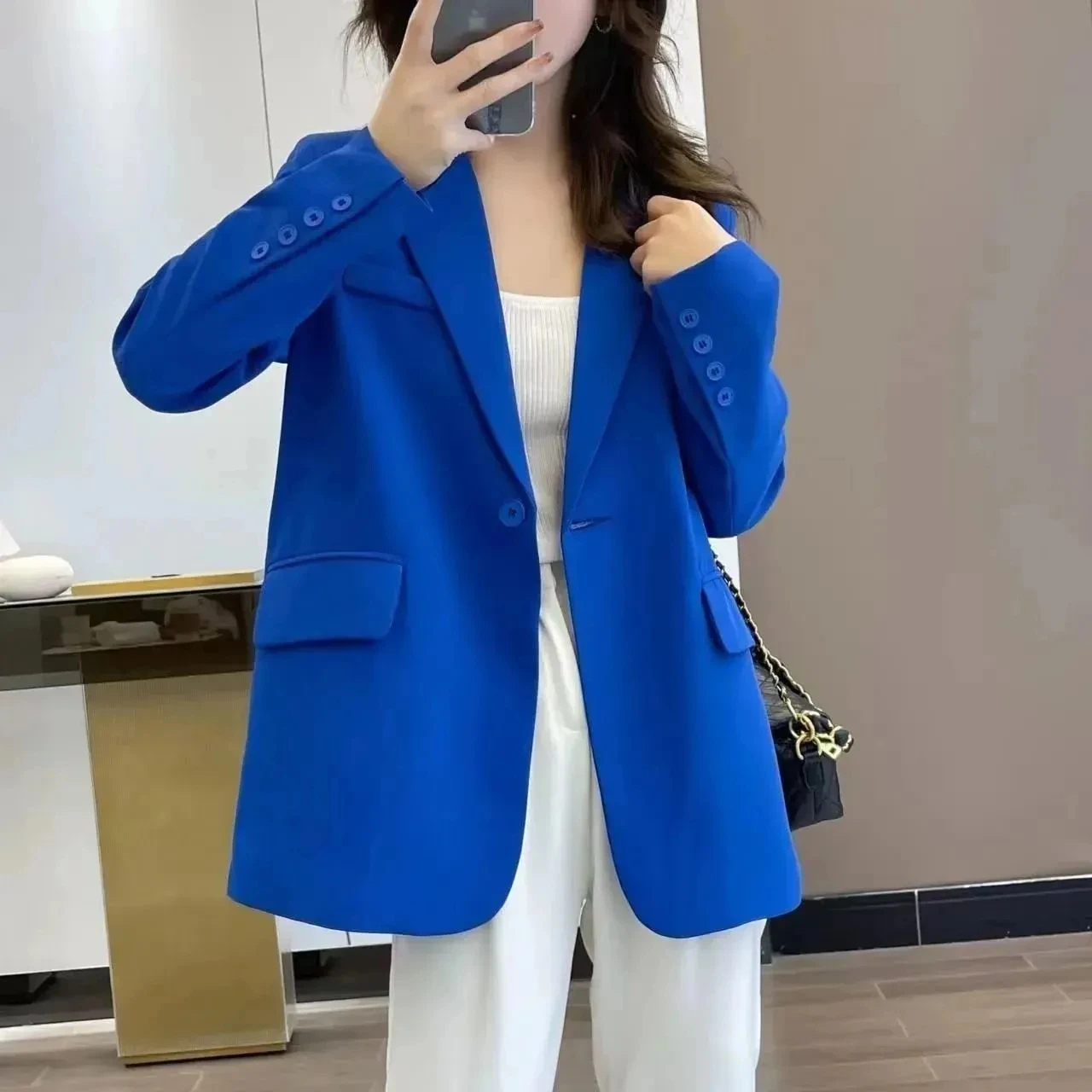 

Blazer Womens Spring 2024 New Long Sleeve Jacket Female Coats Short Slim Autumn Blazers Woman Suits Black Fashion