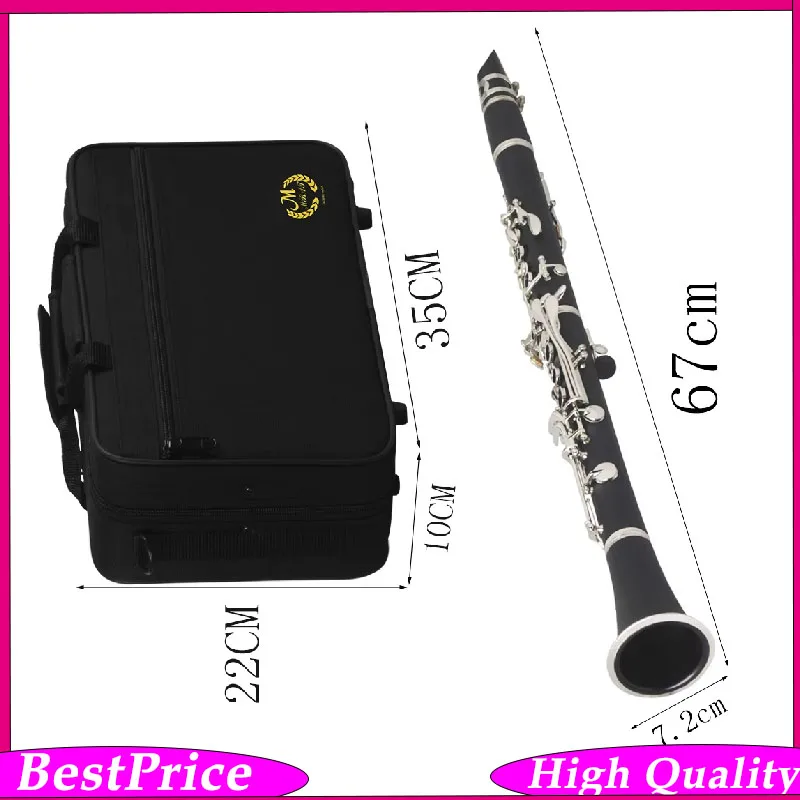 

M MBAT17 Professional Bb Clarinet with Cleaning Kit Box Screwdriver Reeds - 17 Keys Barre Instrument for Musicians