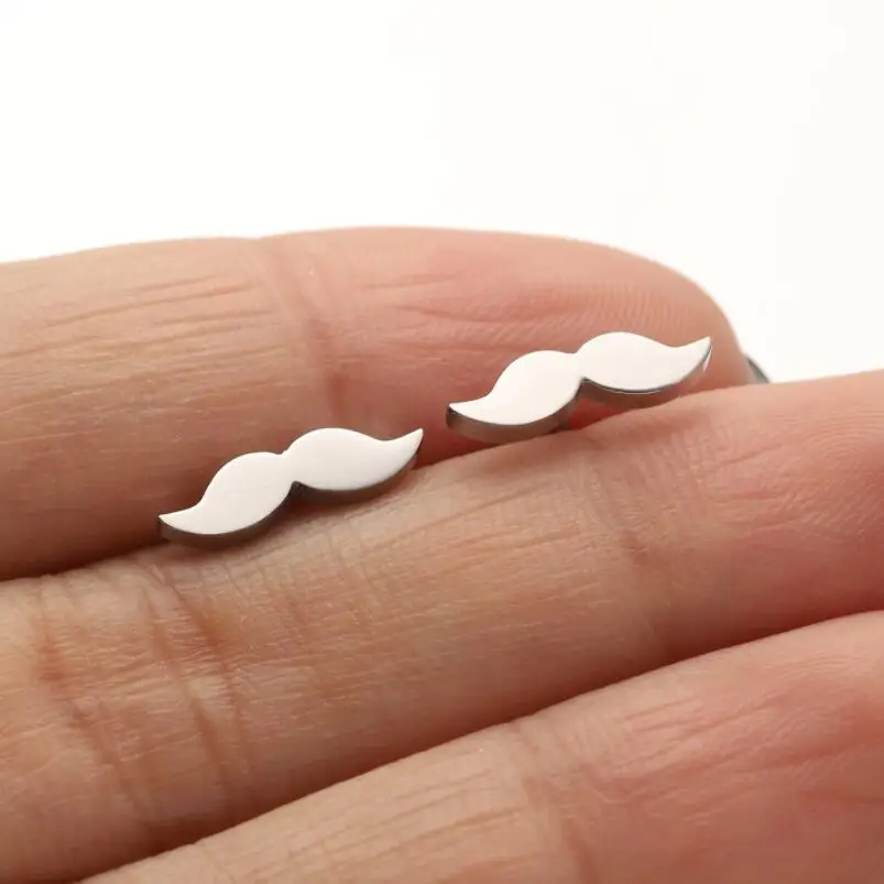 Jisensp Funny Mustache Beard Stud Earrings for Women Cute Beard Pattern Stainless Steel Earrings Party Jewelry Friendship Gift