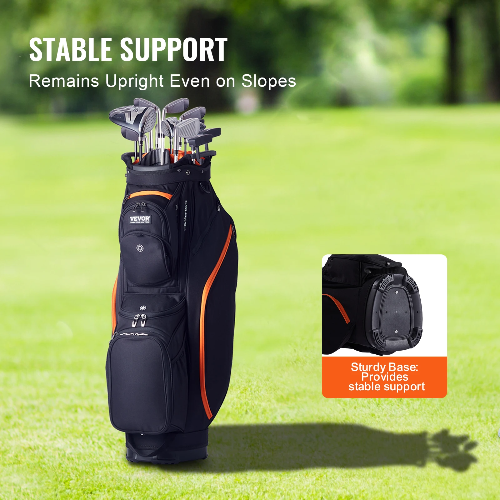 VEVOR Sacca da Golf con Divisori Organizzatori a 14 Vie, Sacca da Golf Premium 920 mm con 13 Tasche, Borsa da Golf Resistente con Manici, Copertura Antipolvere e Cinghie Staccabili Nero e Arancione