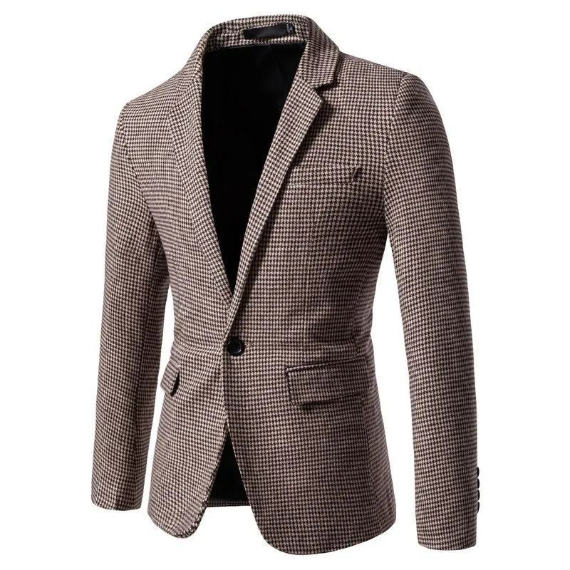 KIDWHXR 2026 Herbst Herren Blazer Retro Kariert Einreihig Herren Oberbekleidung Schmal Geschnitten Langarm Business Casual Herren Anzugjacke – Detail 2
