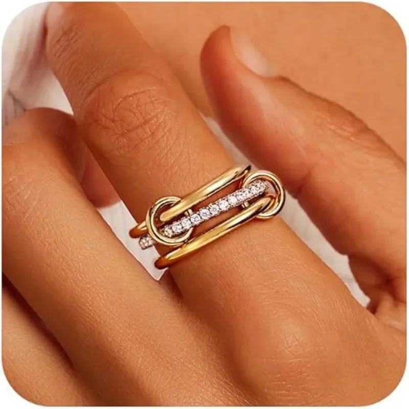 Mix Color Three Layer Circular Mini Round Ring Shining Zircon CZ Women's Rings Personality Versatile Daily Finger Hand Jewelry