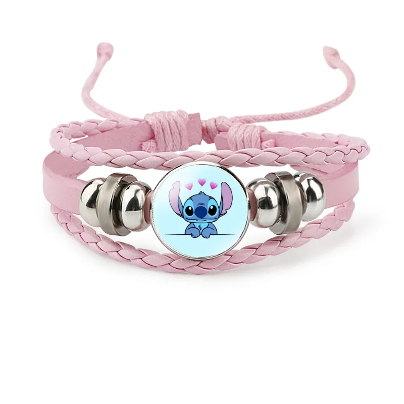 Disney Stitch Leather Bracelet Fashion Anime pink Classic Braided Rope Chain Handmade Bracelets for KidsAdjustable Jewelry