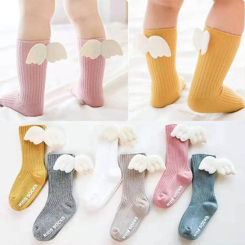 100% Cotton 0-3 Years Baby Girls Socks New Toddlers Girl Big Bow Knee Soft Kids Breathable Angel wings Photograph Newborn Socks