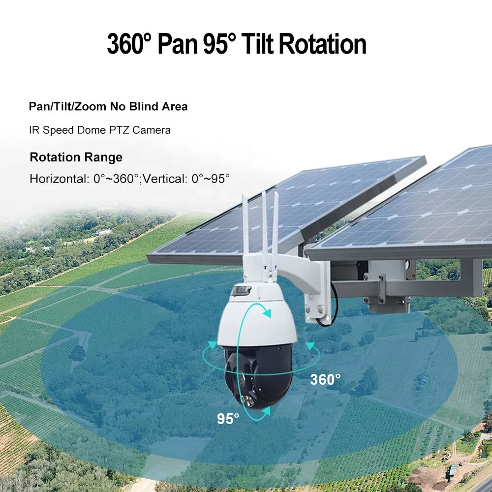5MP Wireless Wifi 4G Auto Tracking Speed Dome PTZ Camera 30X ZOOM 120W Solar Panel Energy 40Ah Li-battery Kit H.265 2WAY Audio