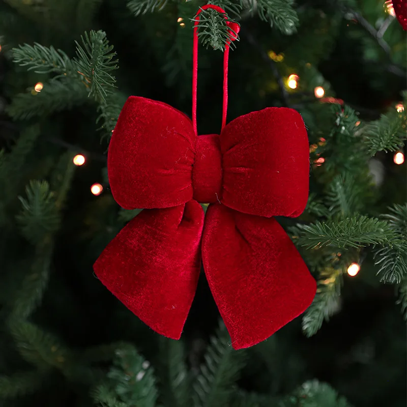 Christmas Bows Hanging Decorations Red Bowknot Christmas Tree New Year Bowknot Baubles Ornaments Xmas Tree Pendant Party Decor