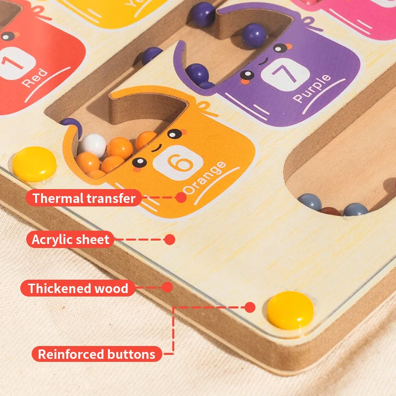 Toddler Montessori Toys 2 in 1 Wooden Magnetic Color & Number Maze With Drawing Board Color Sorting Counting Matching Toy